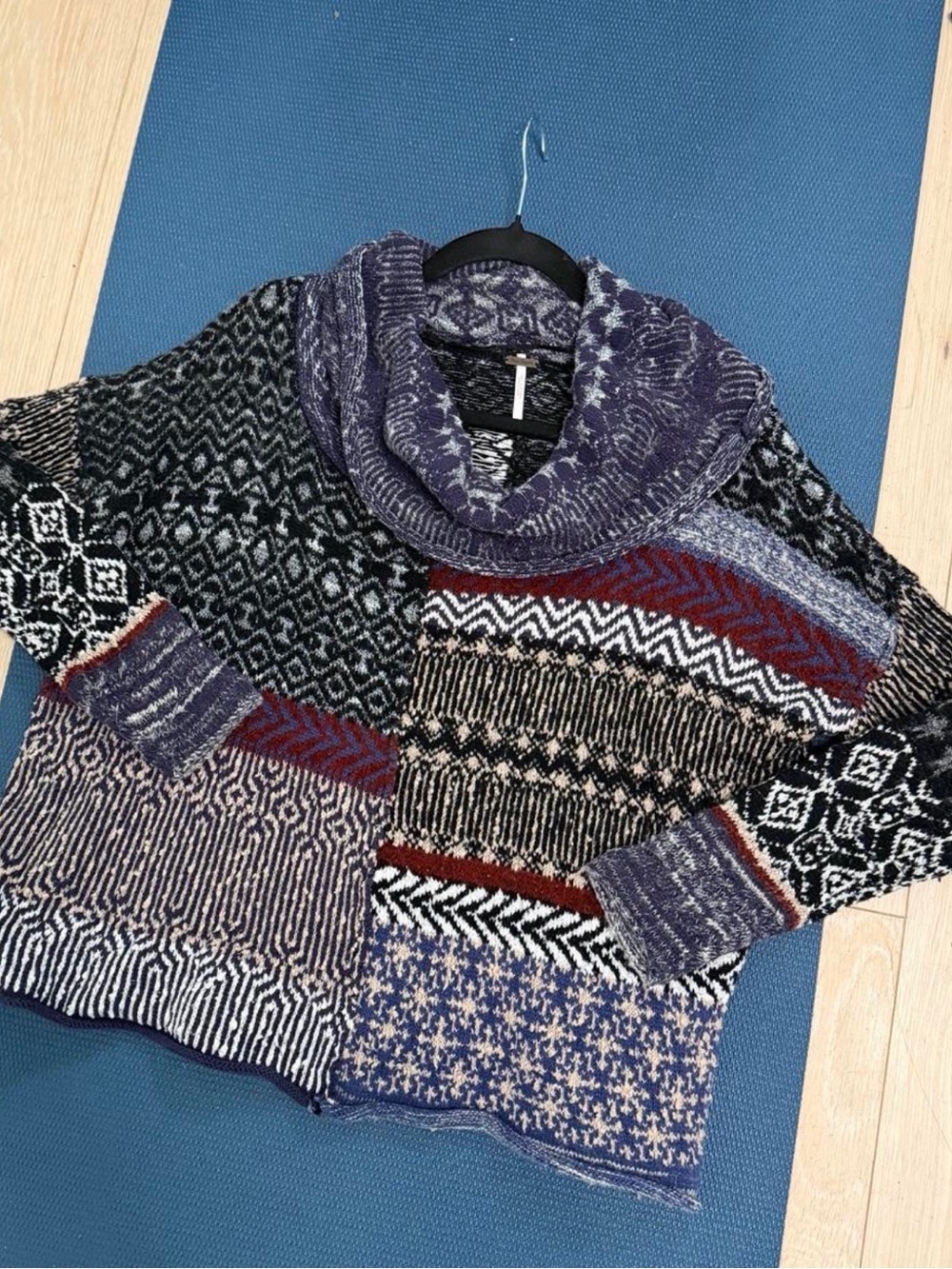 Free People Multicolor Patchwork Cowl Neck Sweater